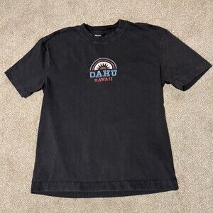 Hollister Mens Oahu Hawaii Embroidered Short Sleeve T-Shirt Tee Gray, Sz S